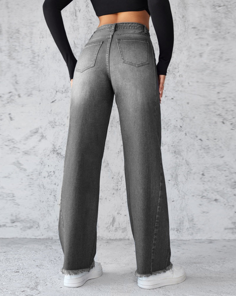 Elegante Jeans mit Geradem Bein und Weitem Bein Ohne Stretch