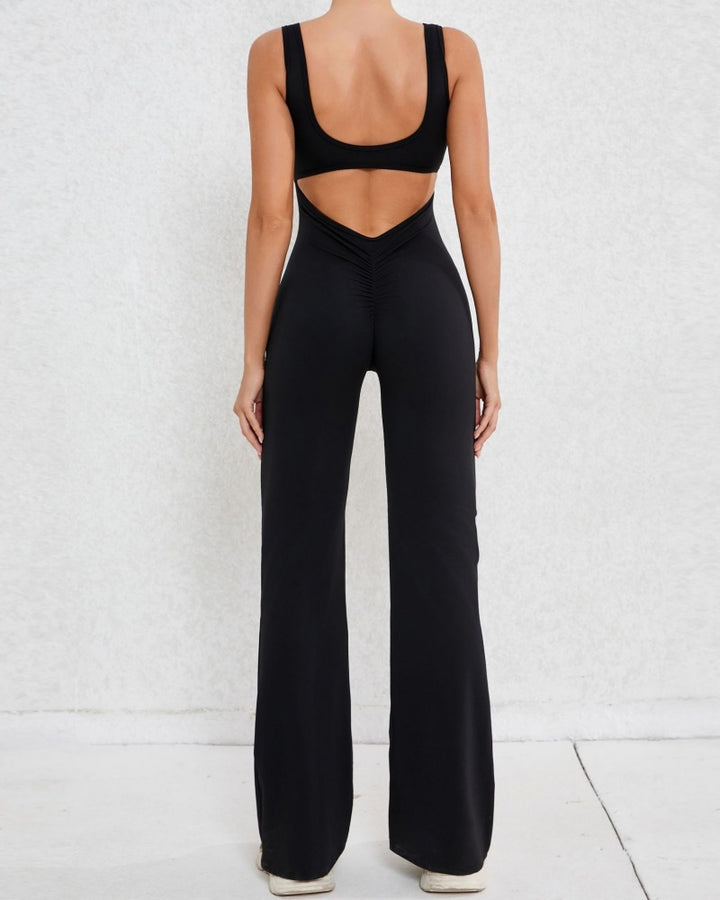 Sportlicher Yoga-Jumpsuit mit Ausgestelltem Bein und Hohlem Rücken