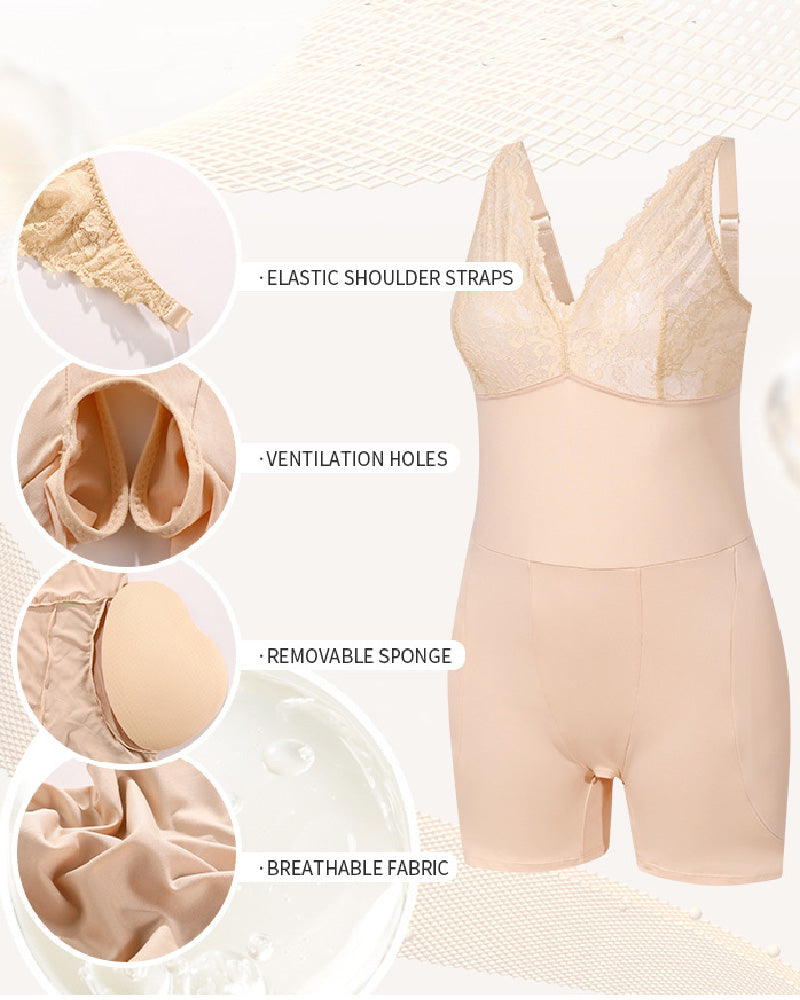 Rückenfreie Push-Up BH Bauchweg Offenem Schritt Shapewear Mit Abnehmbaren Po-Polstern