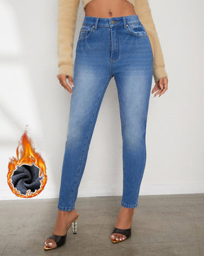 Modische Hot Girl Jeans Damen Hohe Taille Bequeme Füße Plüschhose