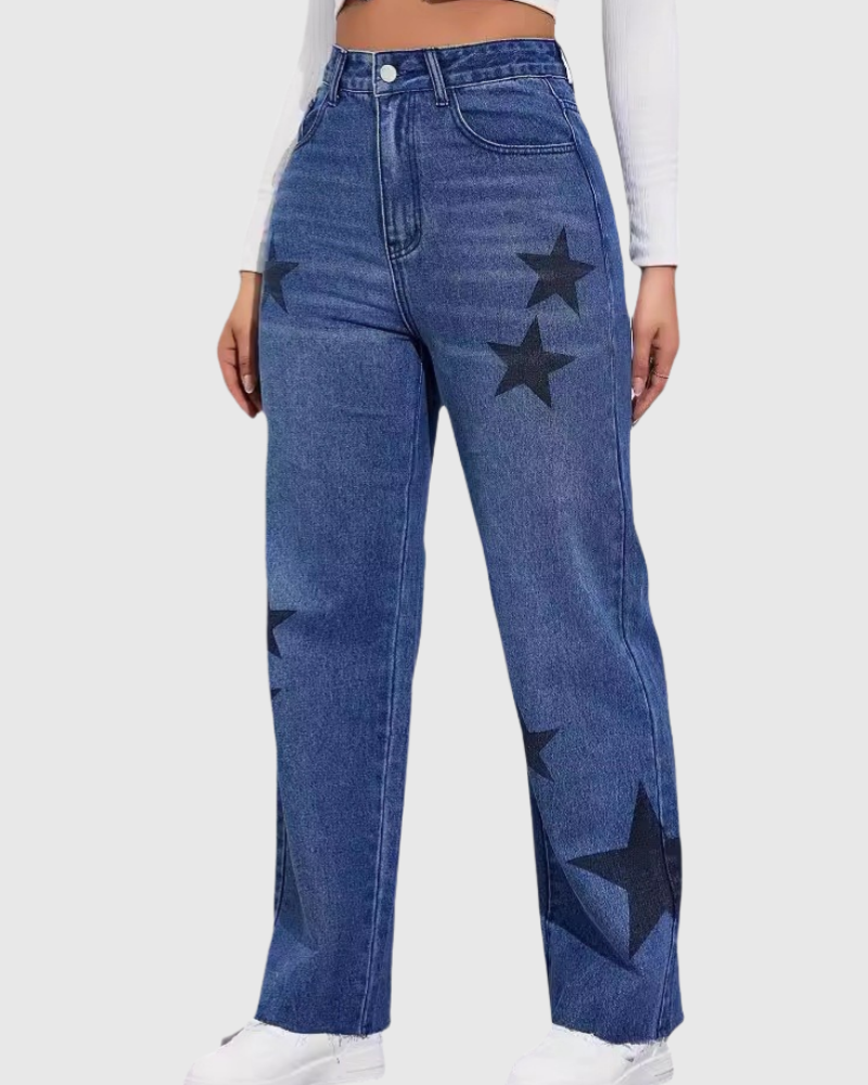 Lässige und Bequeme Jeans mit Geradem Bein und Hoher Taille mit Sternenmuster