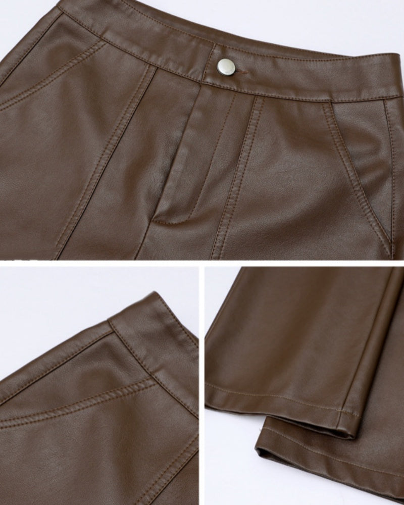 Vielseitige PU-Lederhose mit Weitem Bein für Damen Hohe Taille Schmale Gerade Hose