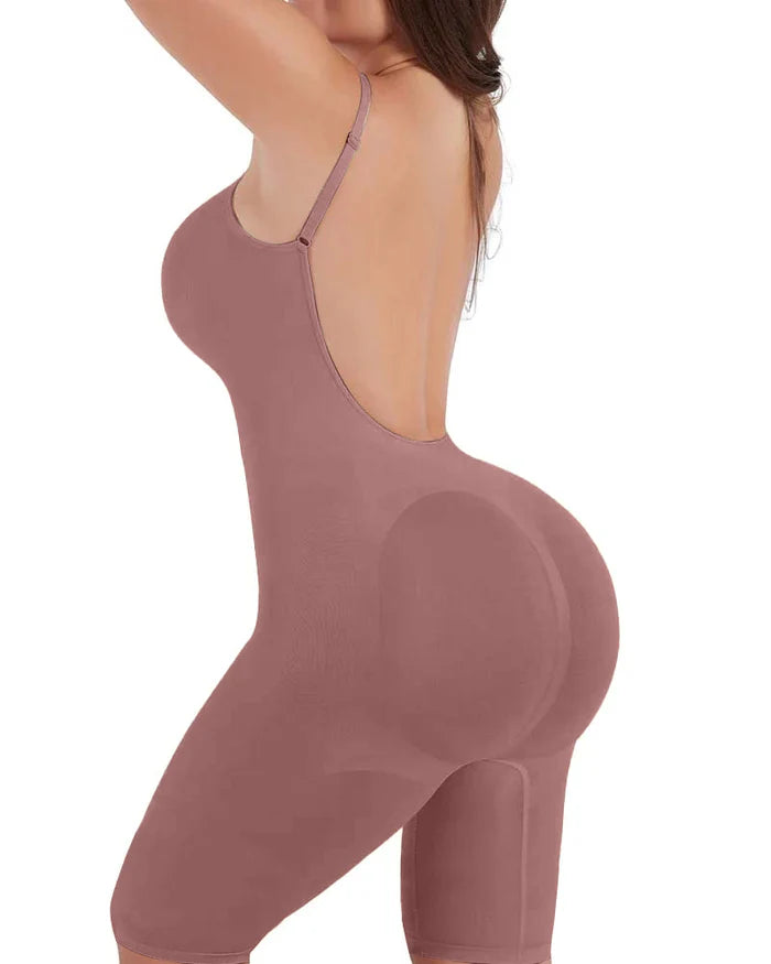 Nahtloser Rückenfreier Mittellanger Shapewear Bodysuit mit Bauchkontrolle