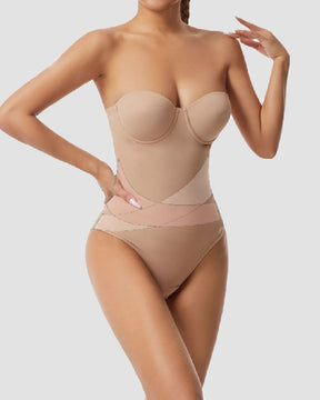 Damen Trägerloser Eingebautem BH X-Kreuz Bauchkontrolle Bodysuit