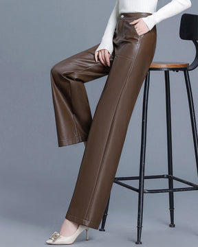 Vielseitige PU-Lederhose mit Weitem Bein für Damen Hohe Taille Schmale Gerade Hose