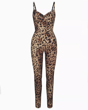 Shapshe® Bodycon Stretch Leopardenmuster Overall Modischer Ärmellos Push Up Jumpsuit