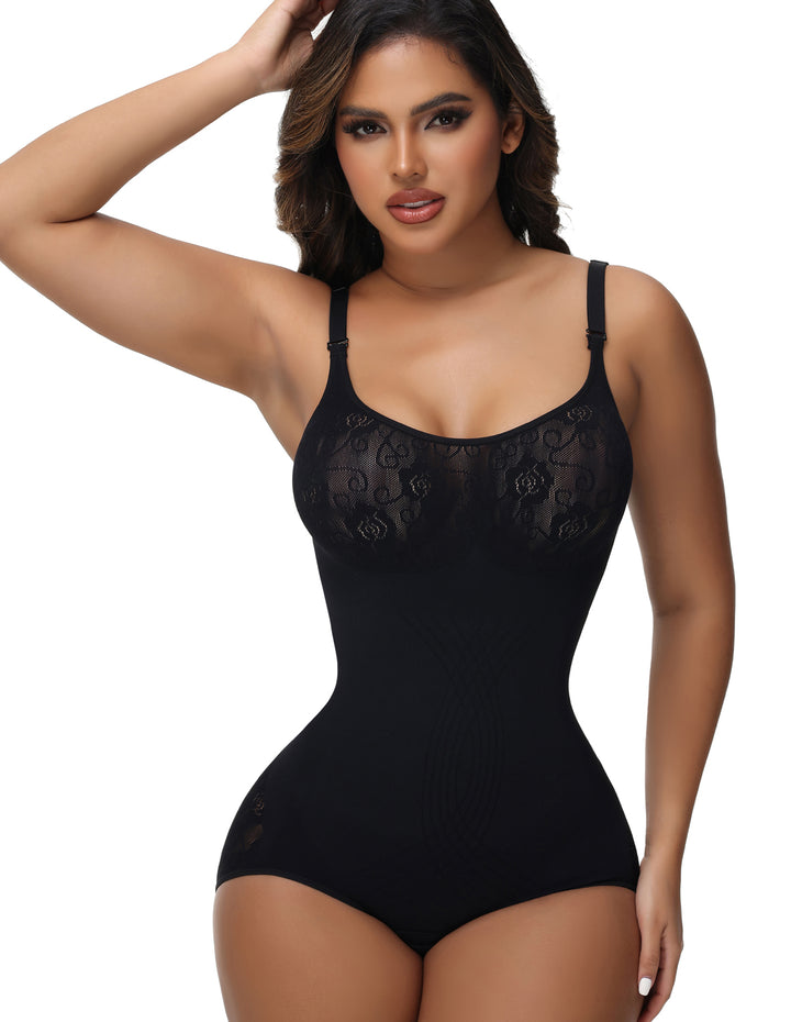 Shapshe® Damen Sexy Nahtloser Jacquard Bodysuit Bauchweg Spaghettiträgern Shapewear