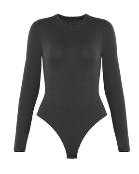 Damen Rundhals Doppellagig Lange Ärmel Basic Dehnbar Tanga Bodysuit