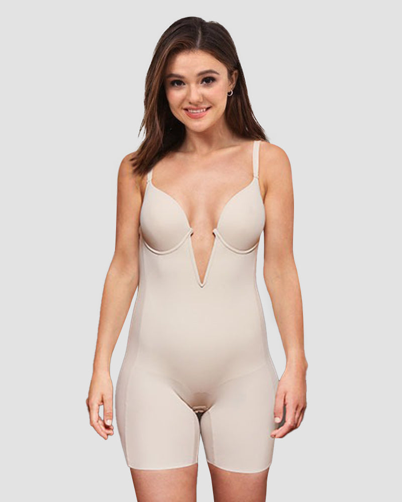 Damen Tiefes V-Ausschnitt Bauchkontrolle Niedriger Rücken  Shapewear Bodysuit (Vorverkauf))