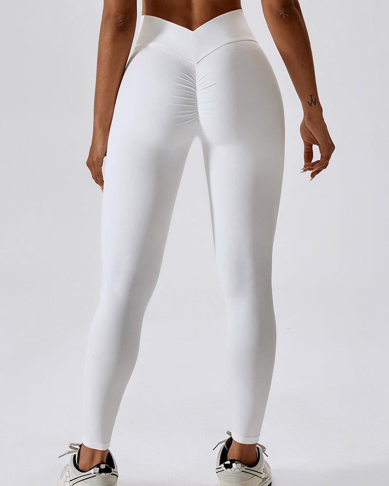 Figurformende Leggings mit V-förmiger Naht und Plissee Po-Lifting Yogahose