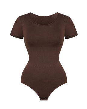 Nahtloser Schlankmachender Kurzärmlig Tanga Rundhalsausschnitt Bodysuit Für Damen