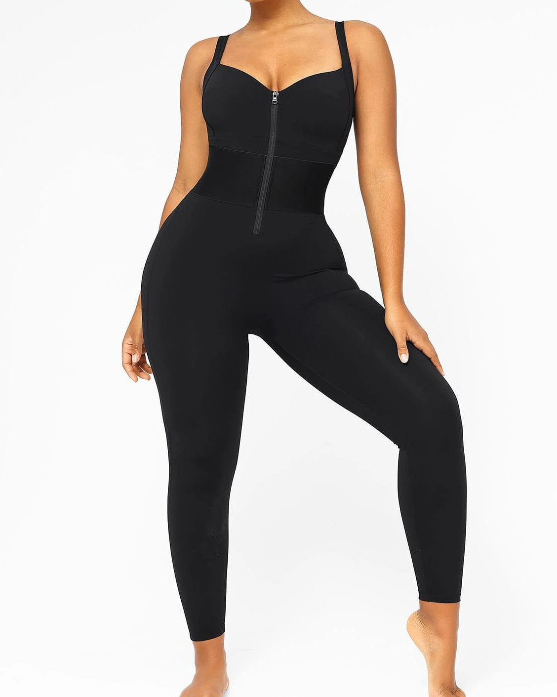 Damen Ärmelloser Jumpsuit Bauchweg Einteilig Verstellbare Träger Taillenbund Overall