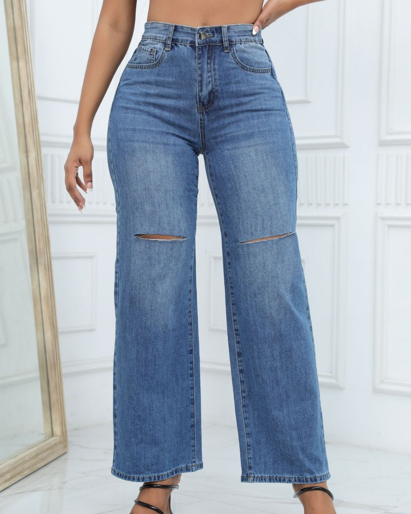 Vielseitige Jeans mit Hoher Taille und Weitem Beinschnitt