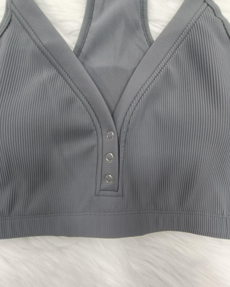 Neckholder BH mit Tiefem V Ausschnitt und Atmungsaktivem Strick BH mit Knöpfen vorne