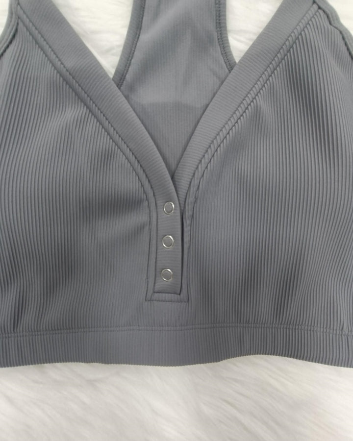 Neckholder BH mit Tiefem V Ausschnitt und Atmungsaktivem Strick BH mit Knöpfen vorne
