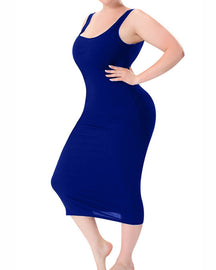 Damen Ärmelloses Tank Midi Shapewear Kleid Doppellagig Bauchweg Bodysuit Kleid