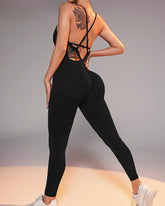 Damen Einfarbig Verstellbaren Schulterträgern Fitness Jumpsuit Mit Rücken-Kreuz Design