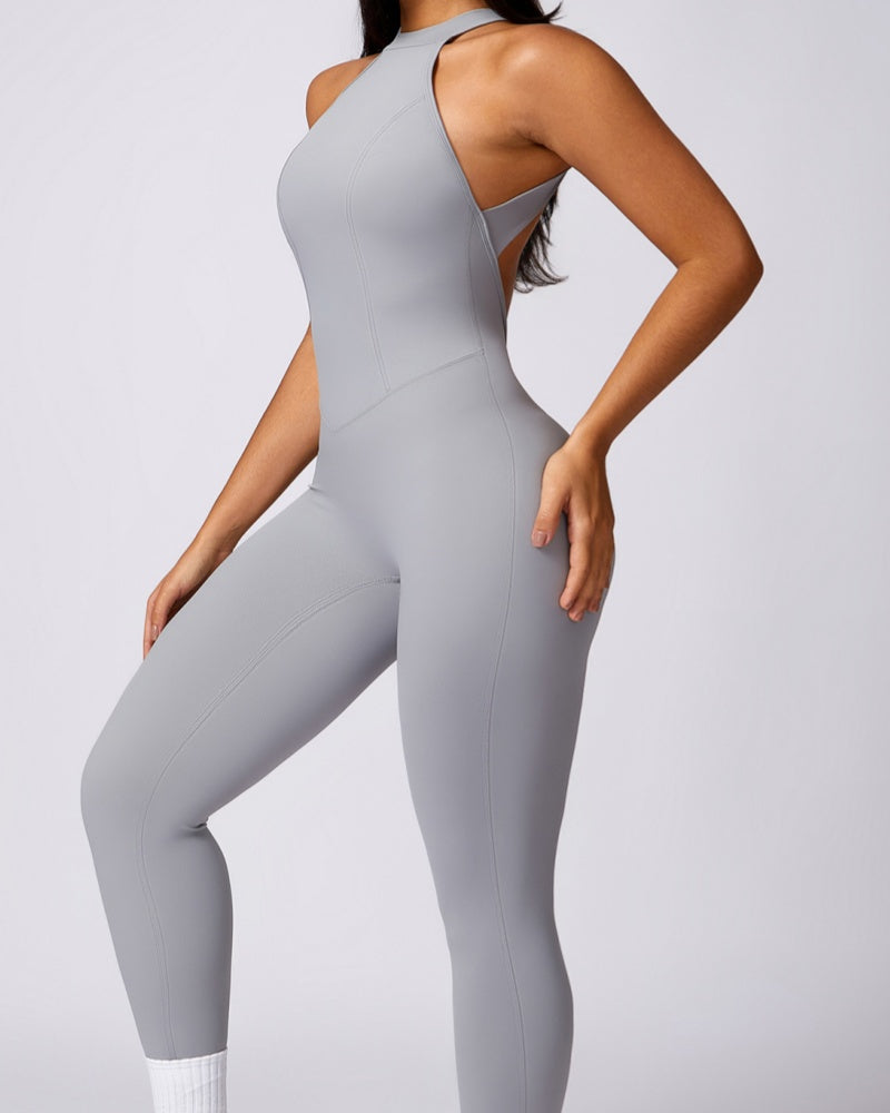 Pfirsichfarbener Hüfthebender und Schöner Schnelltrocknender Yoga Jumpsuit mit Rücken