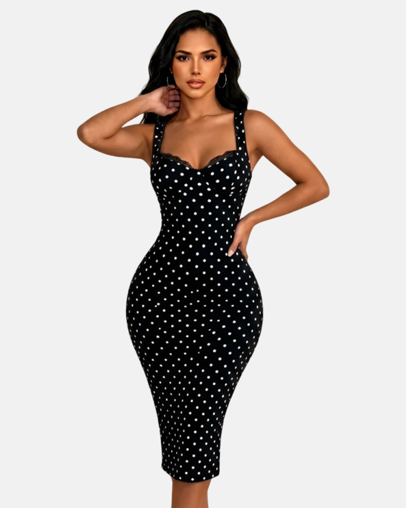 Women's Sexy Slim-Fit Stretchy Classic Polka Dot Hourglass Maxi Dress (Upgraded fabric)