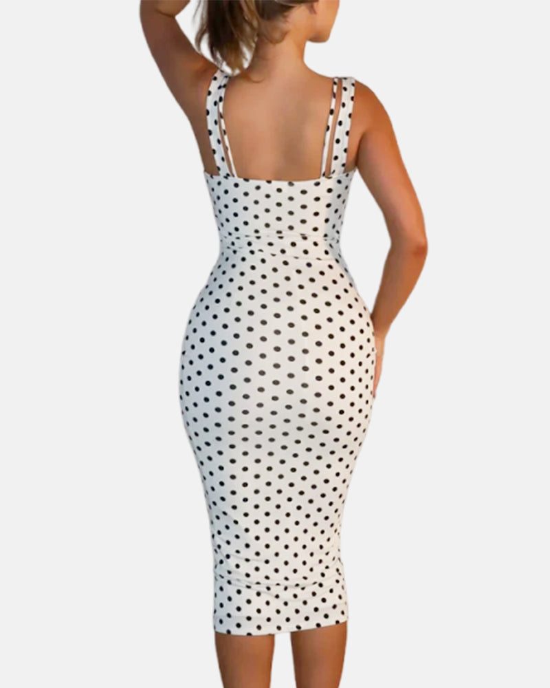 Women's Sexy Slim-Fit Stretchy Classic Polka Dot Hourglass Maxi Dress