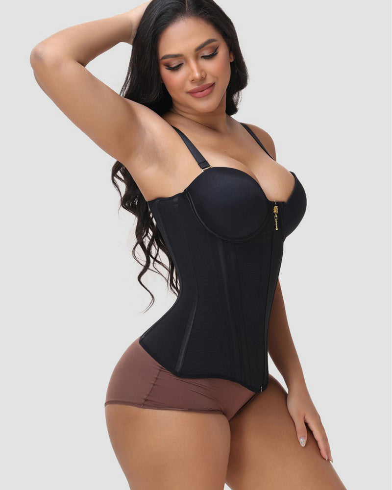 Front Zipper Corset Waist Trainer with Adjustable Straps