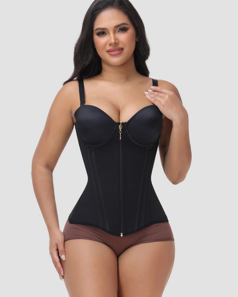 Front Zipper Corset Waist Trainer with Adjustable Straps