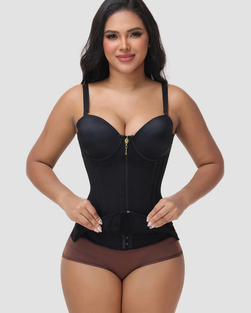 Front Zipper Corset Waist Trainer with Adjustable Straps