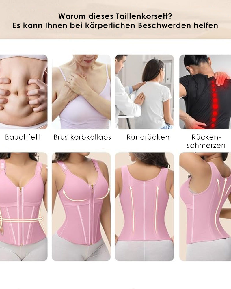 Shapshe® Damen Stäbchen Latex Reißverschluss Korsett Bauchkontrolle Body Shaper Weste Mit BH