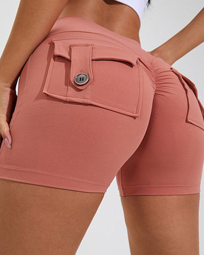 Damen Yoga Shorts Hip Lift Cargo Gesäßtaschen