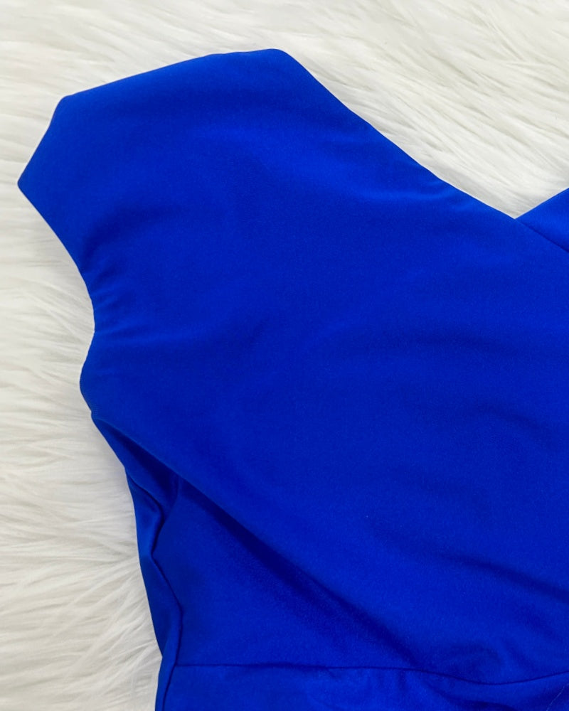 Schulterfreies Maxikleid V Ausschnitt Rüschen Seitenschlitz