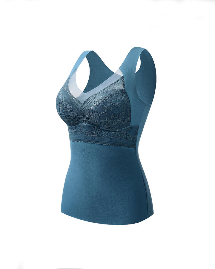 2-in-1 Thermo Unterwäsche Weste V-Ausschnitt Nahtlos Integrierter BH Tank Tops