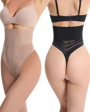 Damen Gestreifte Mesh Hüftlift Shapewear Shorts Tanga Korsett Körperformende Unterwäsche