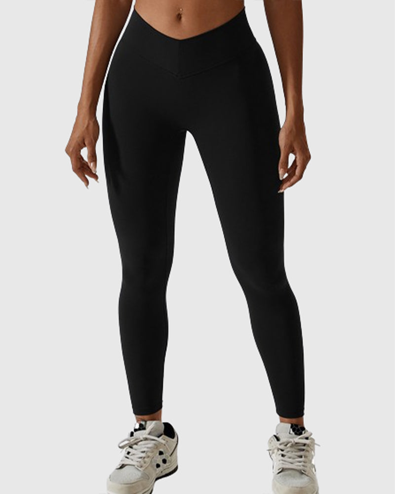 Figurformende Leggings mit V-förmiger Naht und Plissee Po-Lifting Yogahose