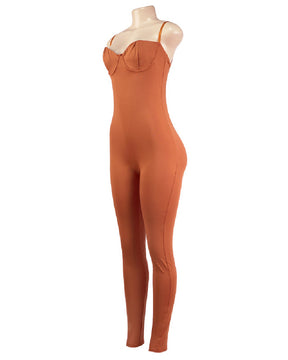 Damen Sexy Spaghetti Ärmelloser Lange Hose Figurbetont Jumpsuit Overall Mit integriertem BH