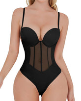 Sexy Mesh Shapewear Korsett Rückenfreier Tanga Bodysuit Mit Integriertem BH