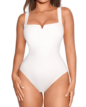 Quadratischem Ausschnitt Einteiliger Bodysuit Ärmellos Bauchkontrolle Shapewear