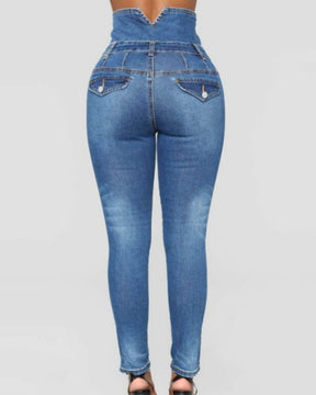 High Waist Vierreihige Stretch Slim-Fit Jeans für Damen