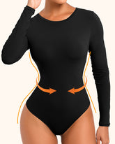 Damen Rundhals Doppellagig Lange Ärmel Basic Dehnbar Tanga Bodysuit