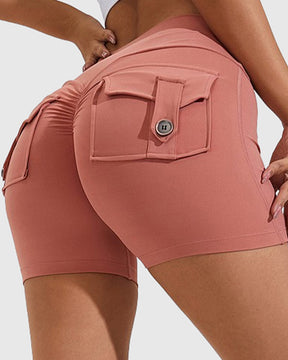 Damen Yoga Shorts Hip Lift Cargo Gesäßtaschen