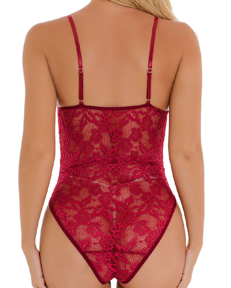 Sexy Blumenspitze Push Up Bodysuit Durchsichtig Einteiliger Korsett Body