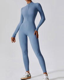 Einteiliger Athleisure Jumpsuit Lange Ärmel Frontreißverschluss Voll Bodysuit