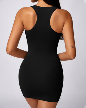 Gerippter Racerback Schmaler Shapewear Kleid Ärmellos Sexy Figurbetontes Mini Kleid