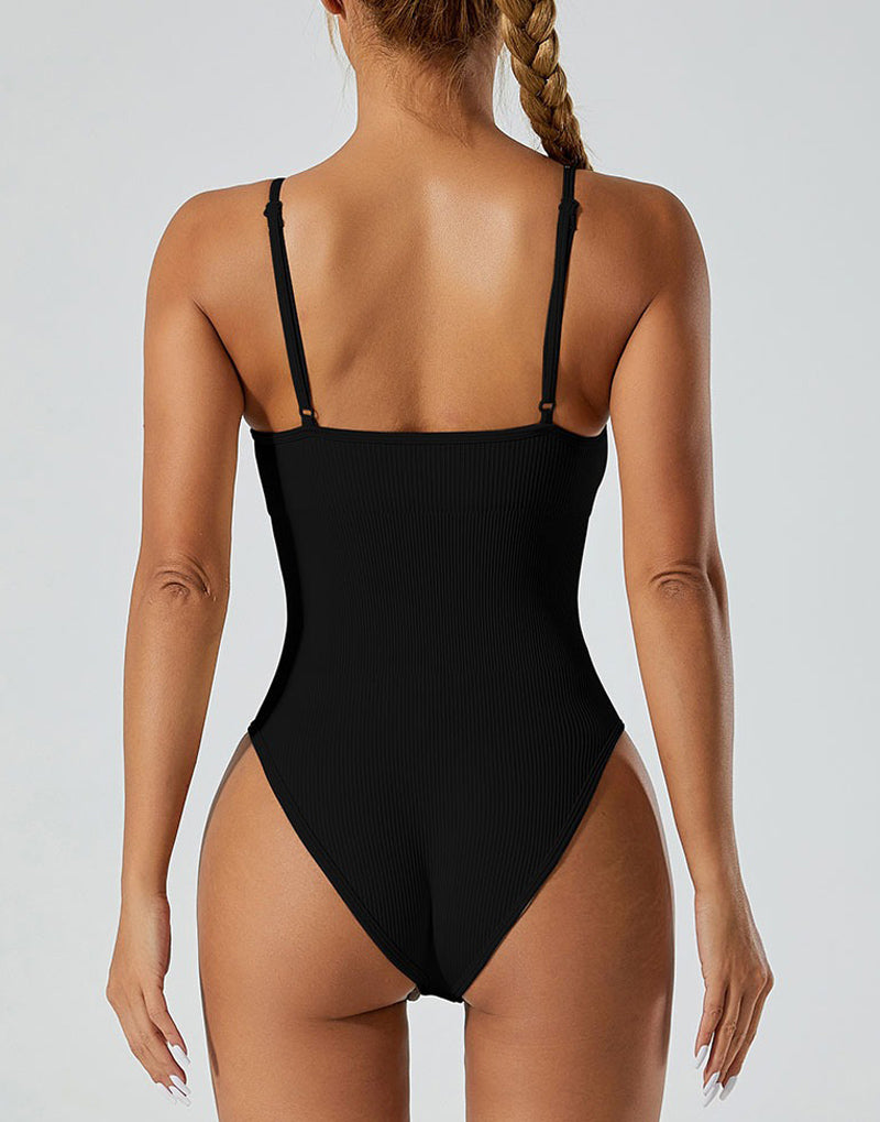 Sexy Gerippter Ärmelloser Einfarbige Spaghettiträgern Bodysuit Shapwear Für Damen