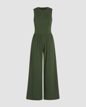 Weste mit Rundhalsausschnitt Hohe Taille Jumpsuit Hose mit Weitem Bein