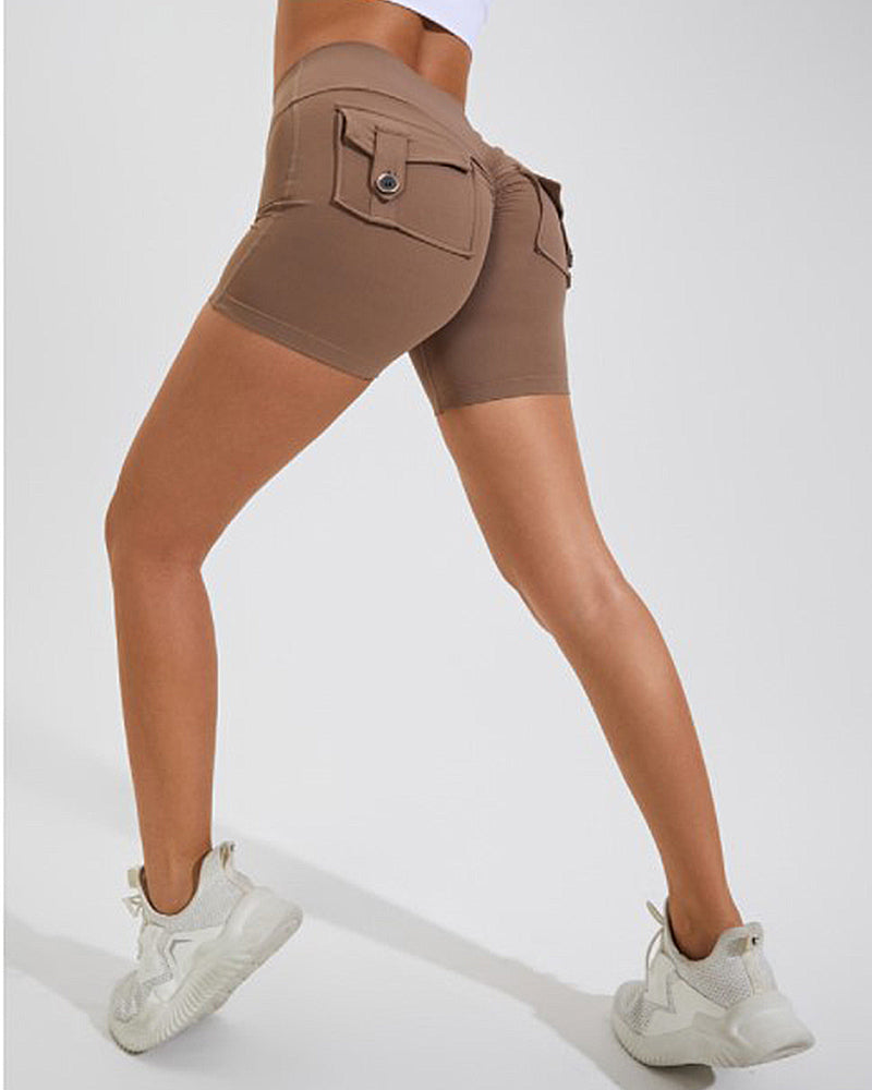 Damen Yoga Shorts Hip Lift Cargo Gesäßtaschen