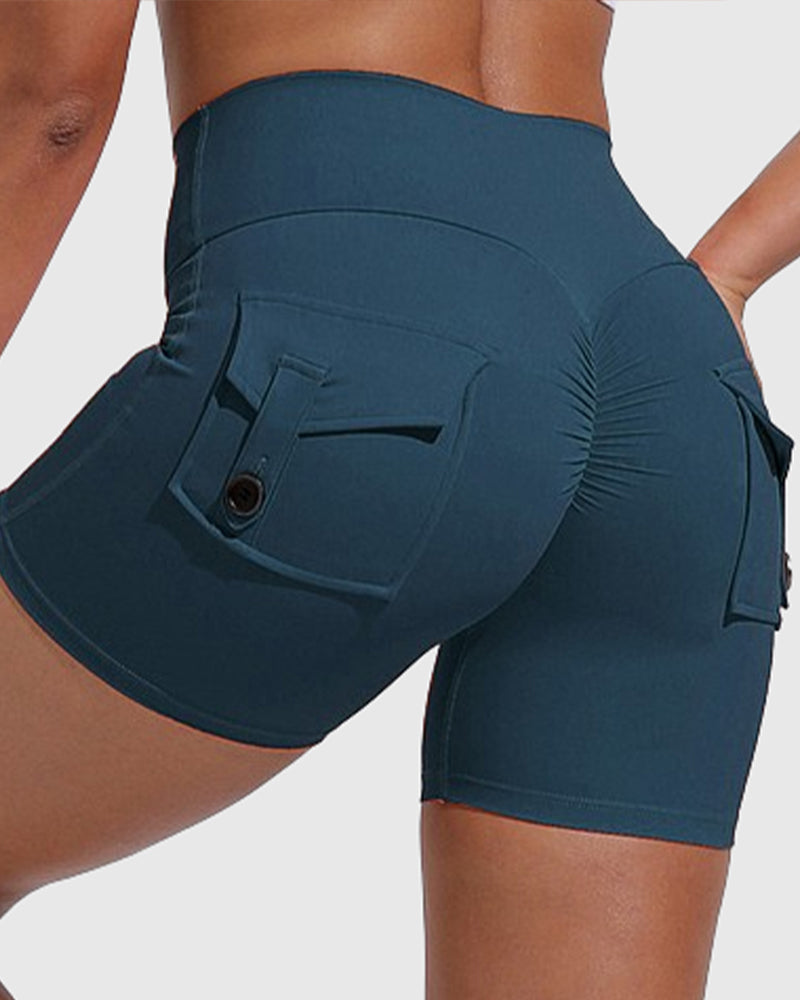 Damen Yoga Shorts Hip Lift Cargo Gesäßtaschen