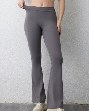 Pfirsichfarbene Gefaltete Leggings mit V-Ausschnitt und Hüftlifting Yoga Schlaghose