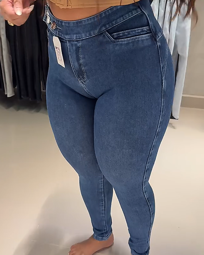 Jeans mit Hoher Taille Verstellbarem Hüftlifting und Bauchkontrolle (Vorverkauf)