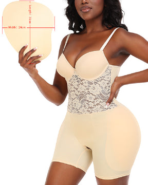 Rückenfreie Push-Up BH Spitze Bauchweg Offenem Schritt Shapewear Mit Abnehmbaren Po-Polstern