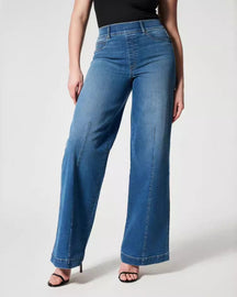 Jeans mit Weitem Bein Mittlerer Taille und Hohem Gummibund